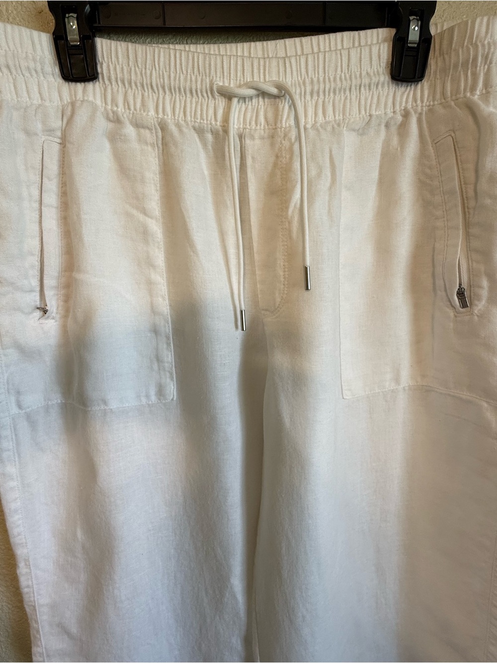 Athleta White Wide Leg Linen-Blend Drawstring Pants - Picture 4 of 6